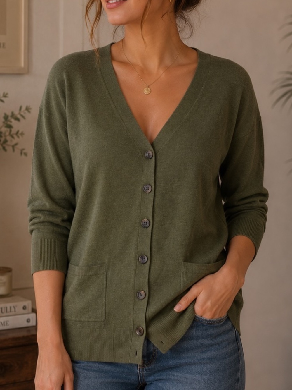 PURE Alfred Sung Cardigan Womens Size XL Olive Green Academia Granny